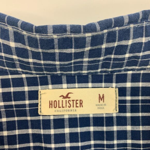 Hollister Shirt Men M Medium Blue Multi Checkered Cotton Long Sleeve Button Down - Picture 5 of 12
